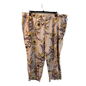 Susan Graver PURE Pants Linen Blend 3X Pull-On StraightLeg Crop Floral Boho NWOT